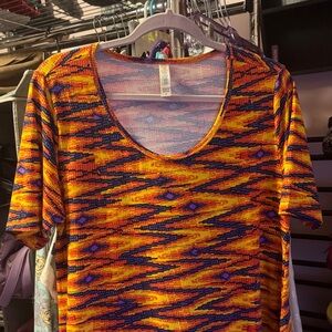 LuLaRoe Orange and Blue Short Sleeve Top